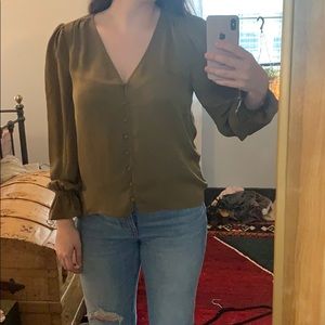 Joie 100% silk olive green blouse